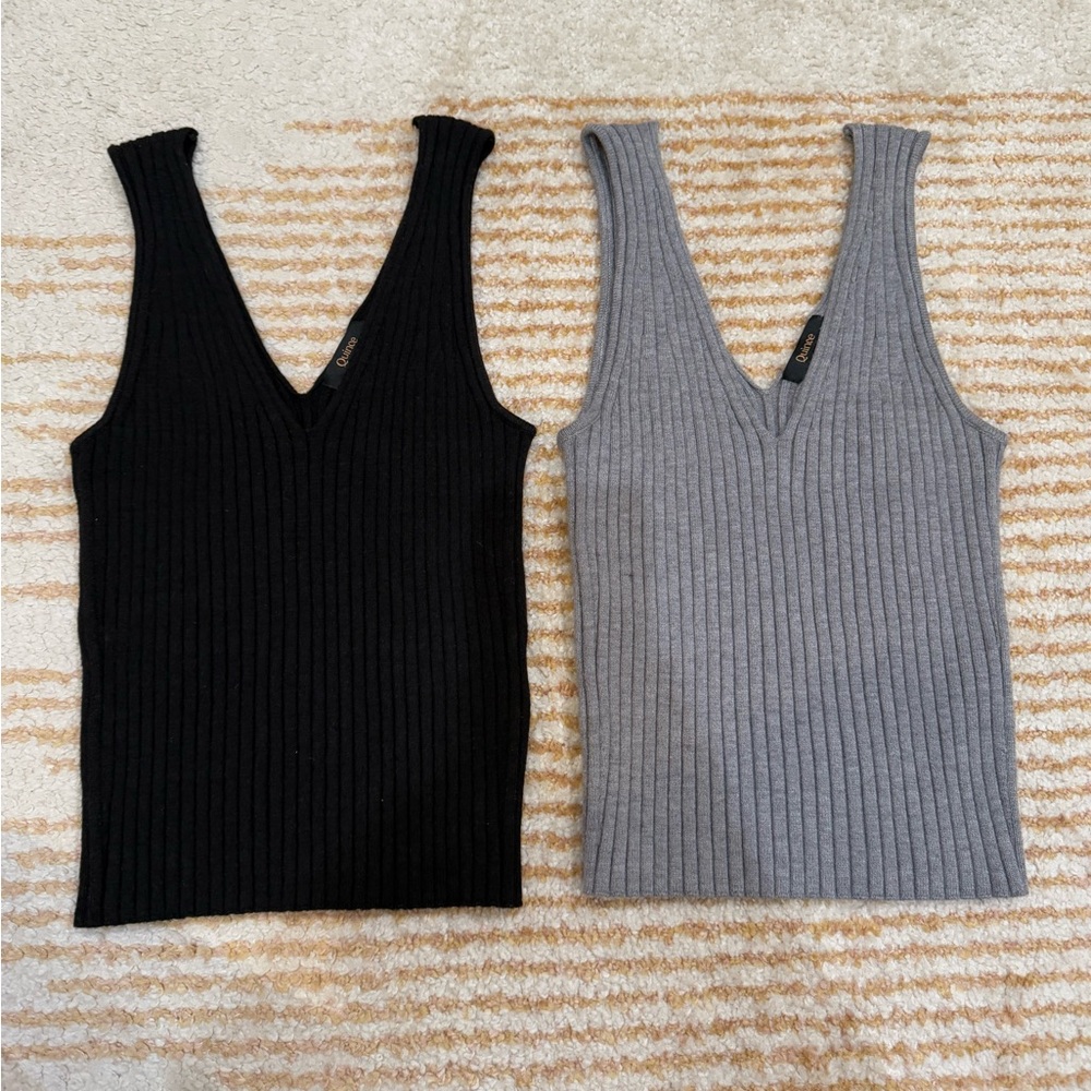Quince Black and Gray Ribbed Tank Tops